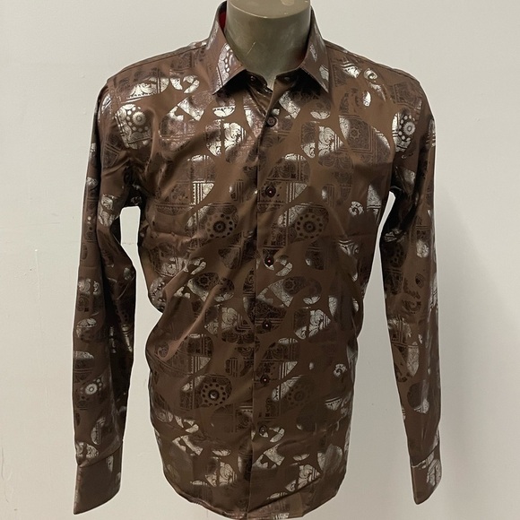 Vassari shirt button front chocolate long sleeves regular fit - Picture 1 of 3